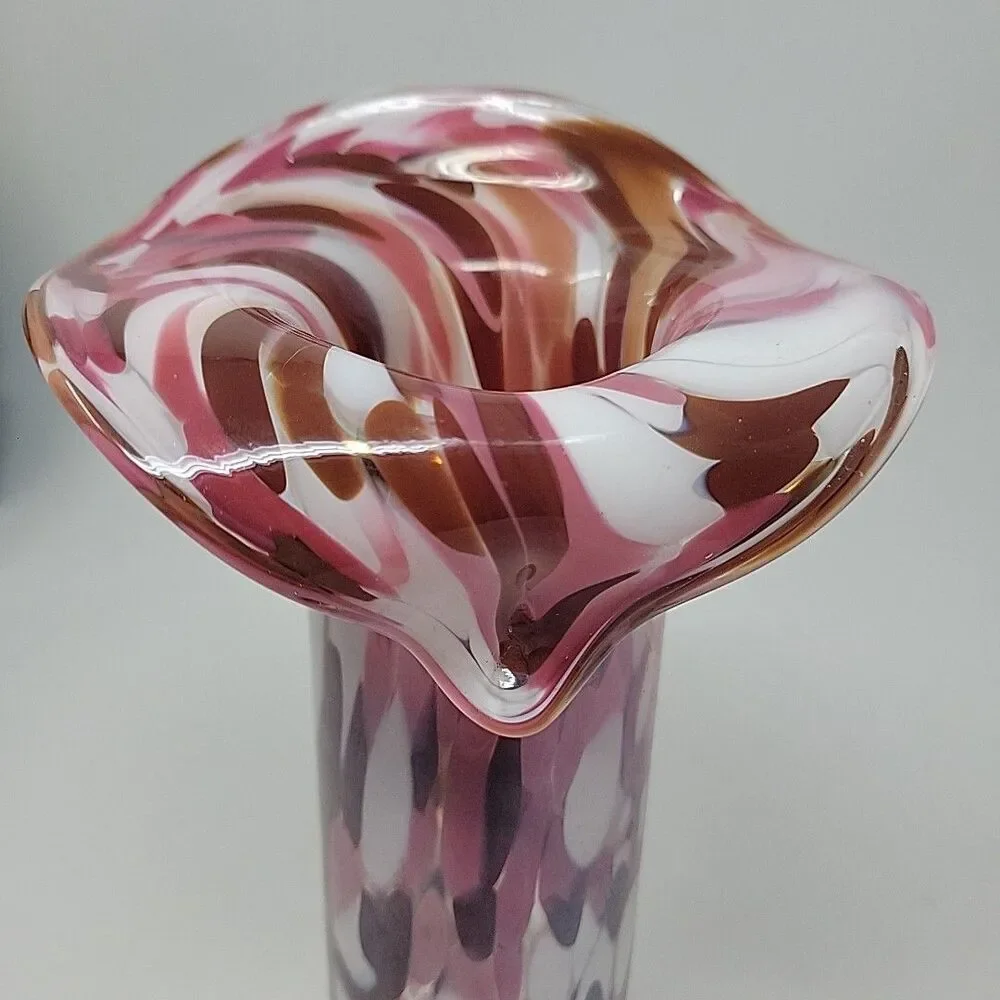 Zorza Hand Made Glass Jack in the pulpit Vase Pink Brown White 7.5 